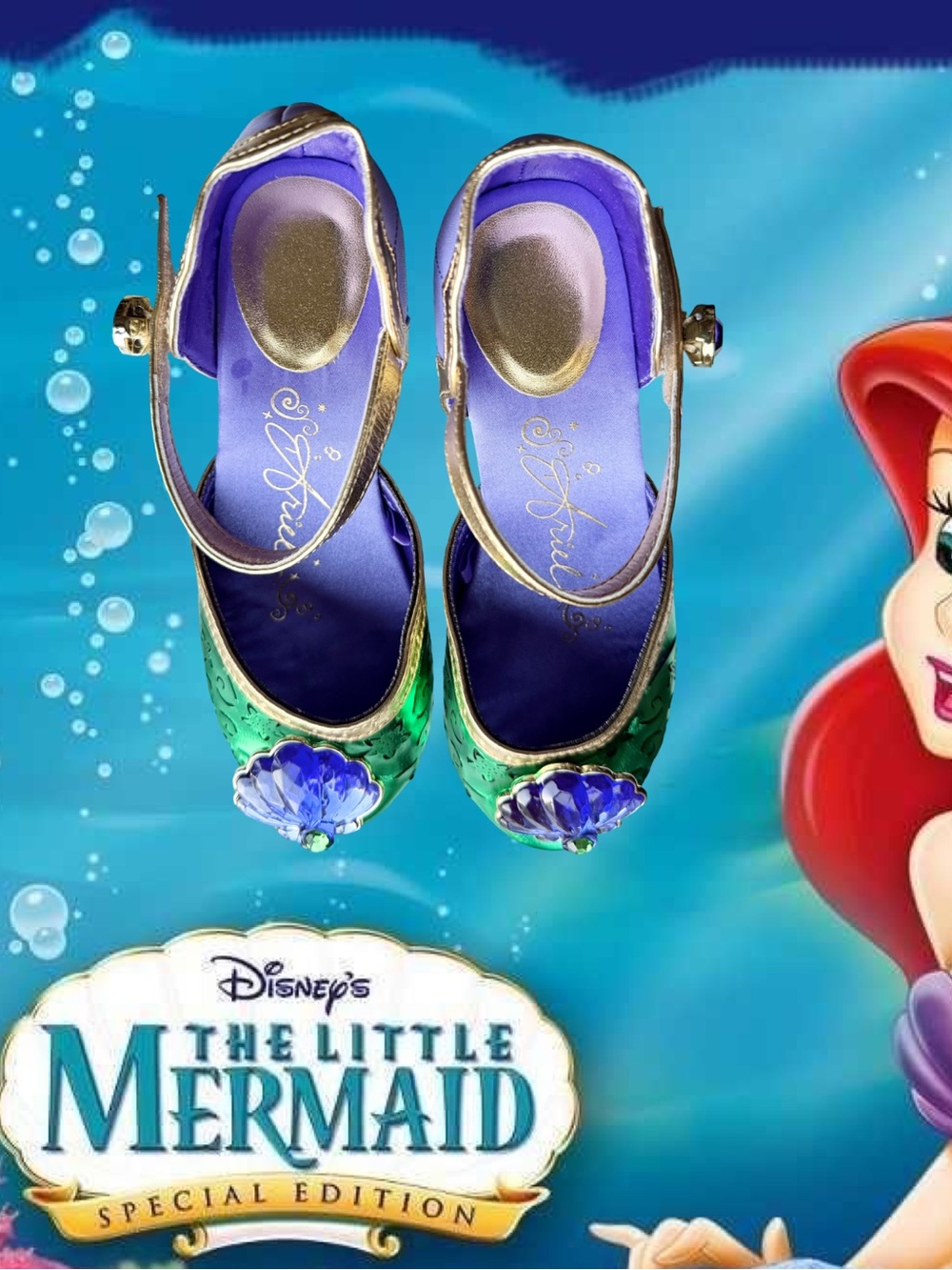 Disney Little Mermaid Green & Purple Dress Shoes with Shell Accent Size 13/1